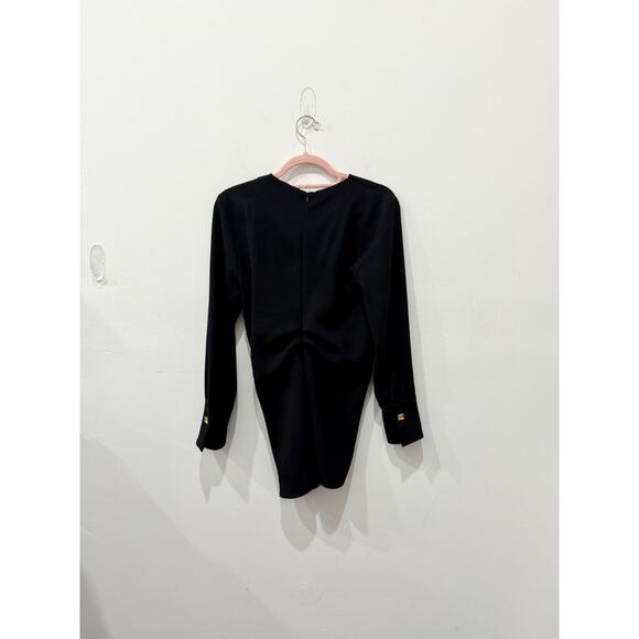 Zara Faux Wrap Knot Tunic Blouse with Gold Button Cuffs Black Womens Size Medium - Picture 5 of 7